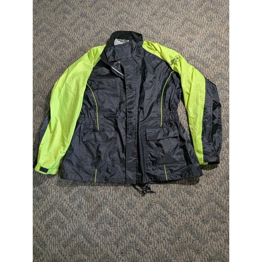 Joe Rocket RS-2 Ladies Motorcycle Rain Jacket Black Neon Yellow Waterproof 2XL